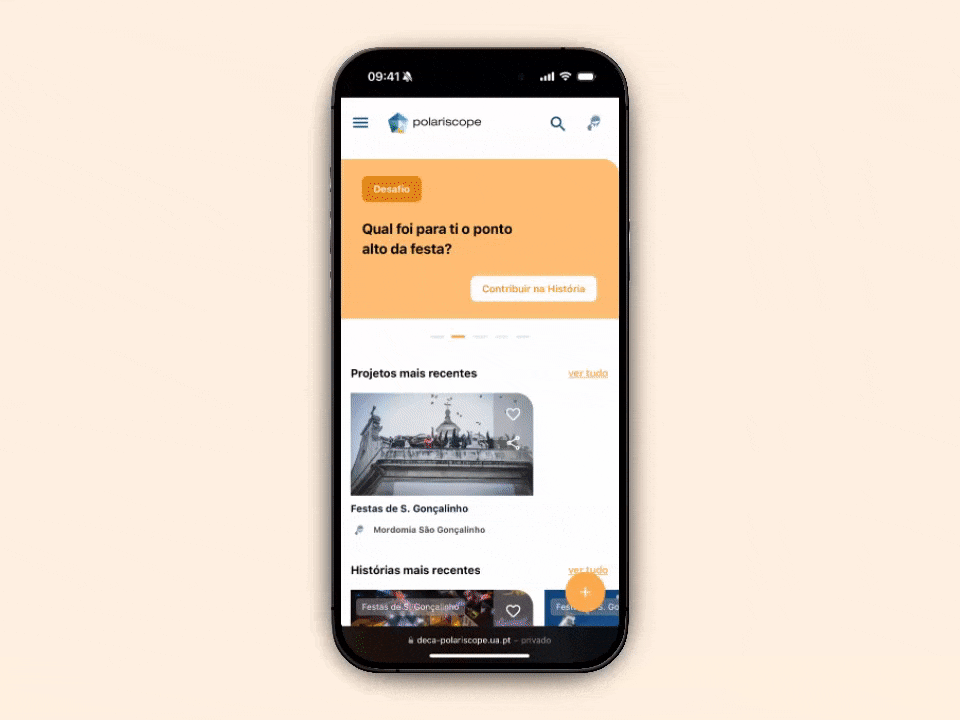 Interface da Polariscope para explorar e cocriar memórias coletivas em ambiente digital